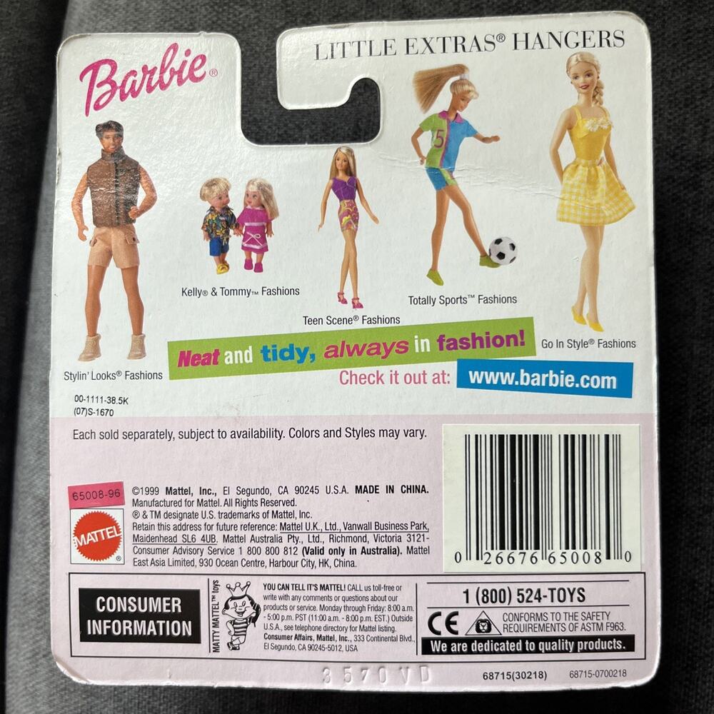 Mattel 2002 Barbie Little Extras Hangers Clip-On Pink Blue New 68715 Accessories - Picture 2 of 2